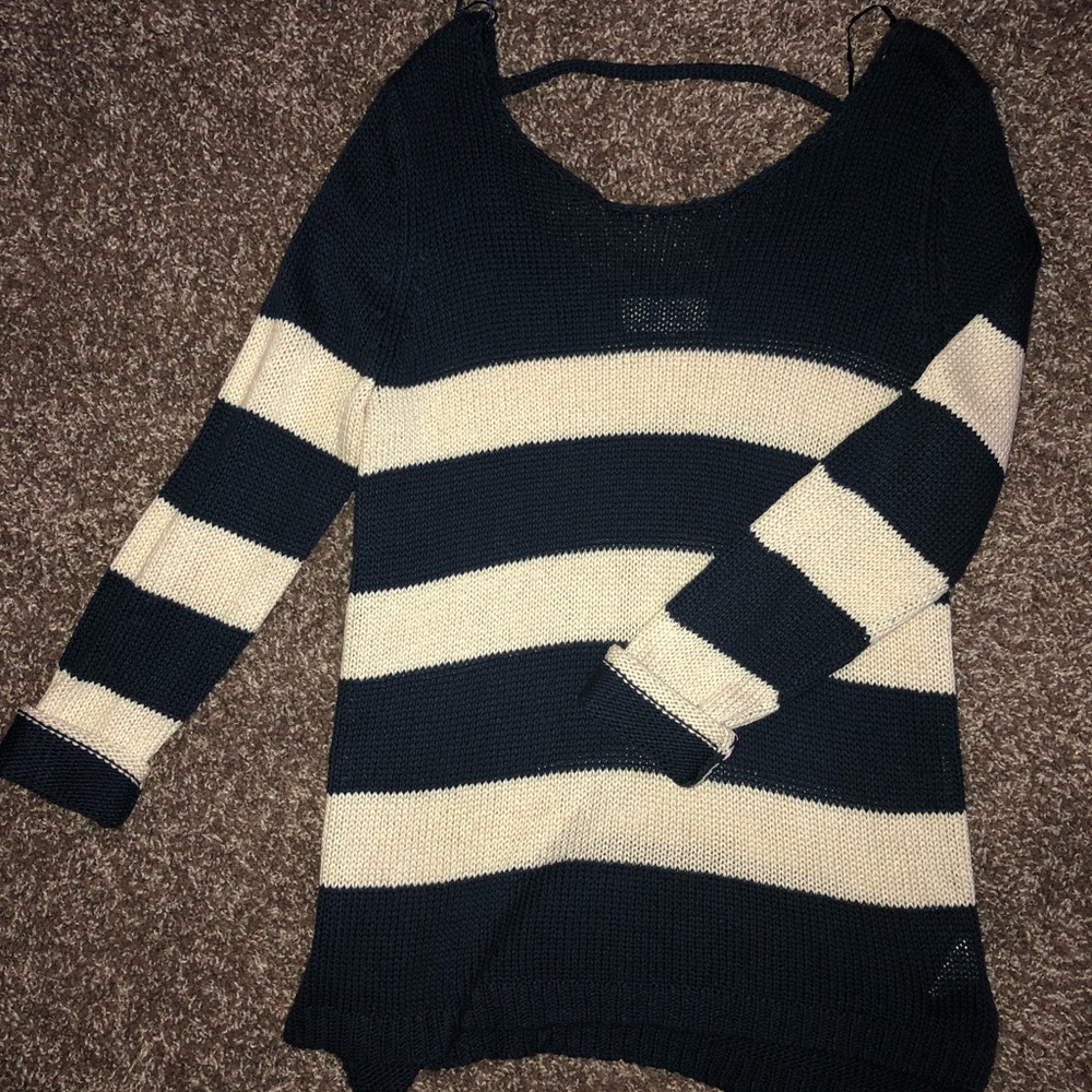 Navy and Tan Striped Sweater